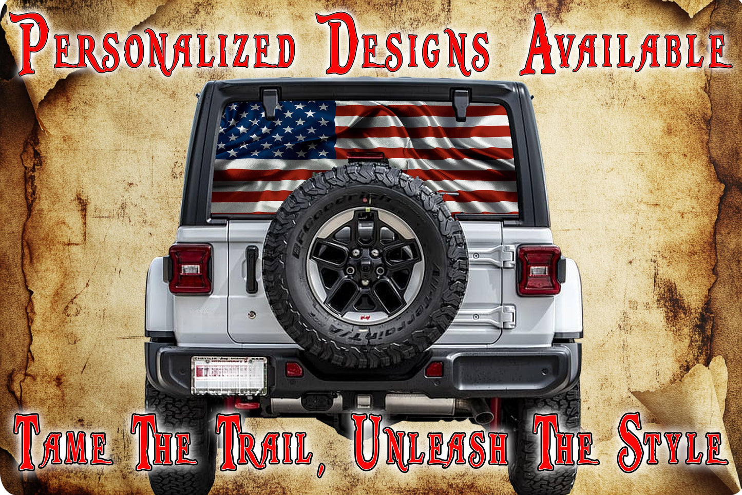 American flag Rear window see through graphic.
