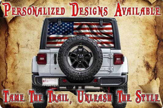 American flag Rear window see through graphic.