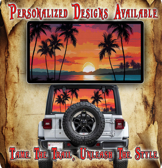 Beach sunrise Rear window see through graphic.