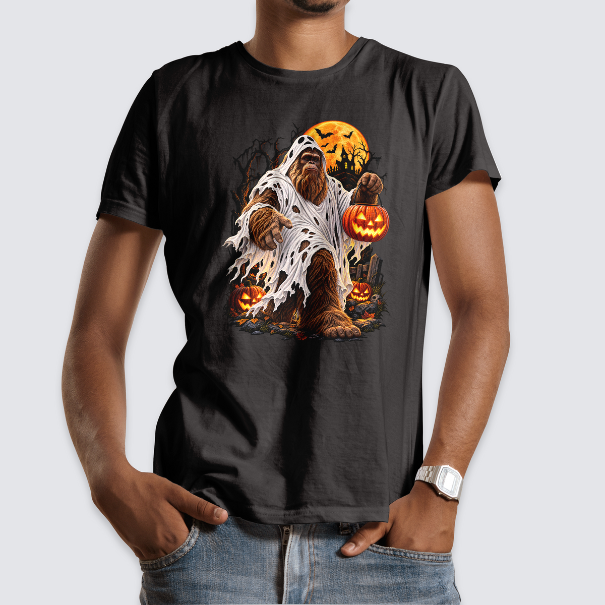 Ghost Bigfoot Halloween T-Shirt