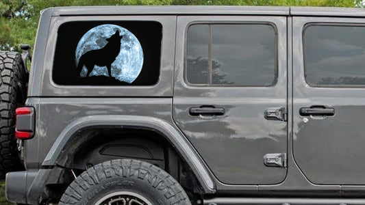 Rear quarter window see through graphic. Blue moon wolf