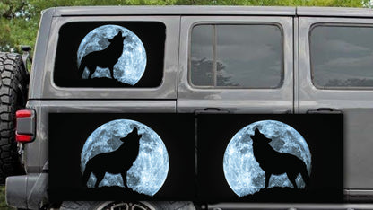 Rear quarter window see through graphic. Blue moon wolf