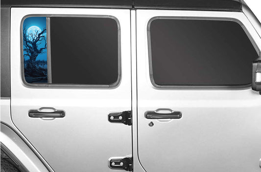 Side door window decal Creepy blue moon
