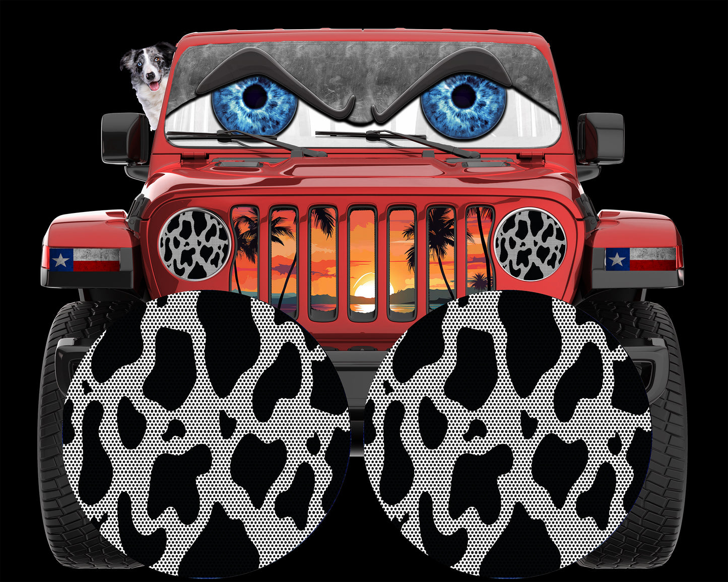 Cow print round headlight decals