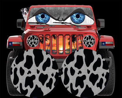 Cow print round headlight decals