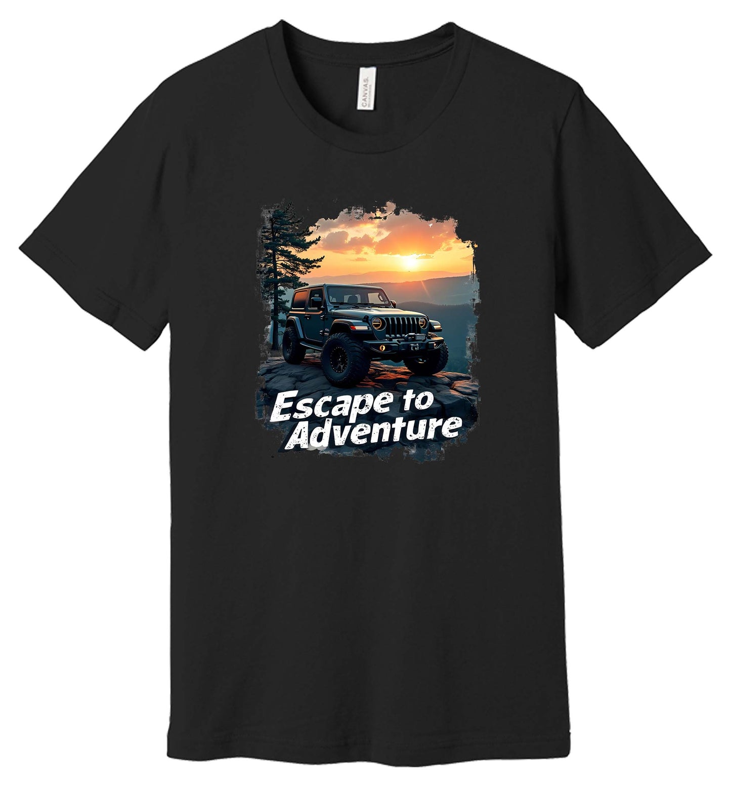 Escape to Adventure Off-Road Jeep Graphic T-Shirt, Sunset Design