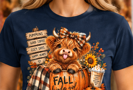 Fall Kinda Girl Highland Cow shirt in Navy Blue