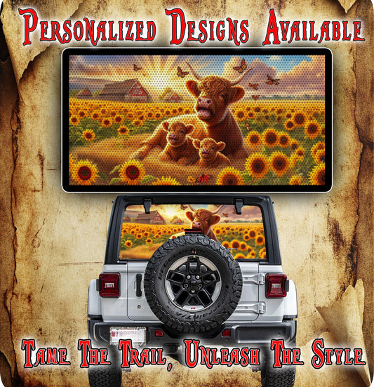 Highland cow Rear window see through graphic.