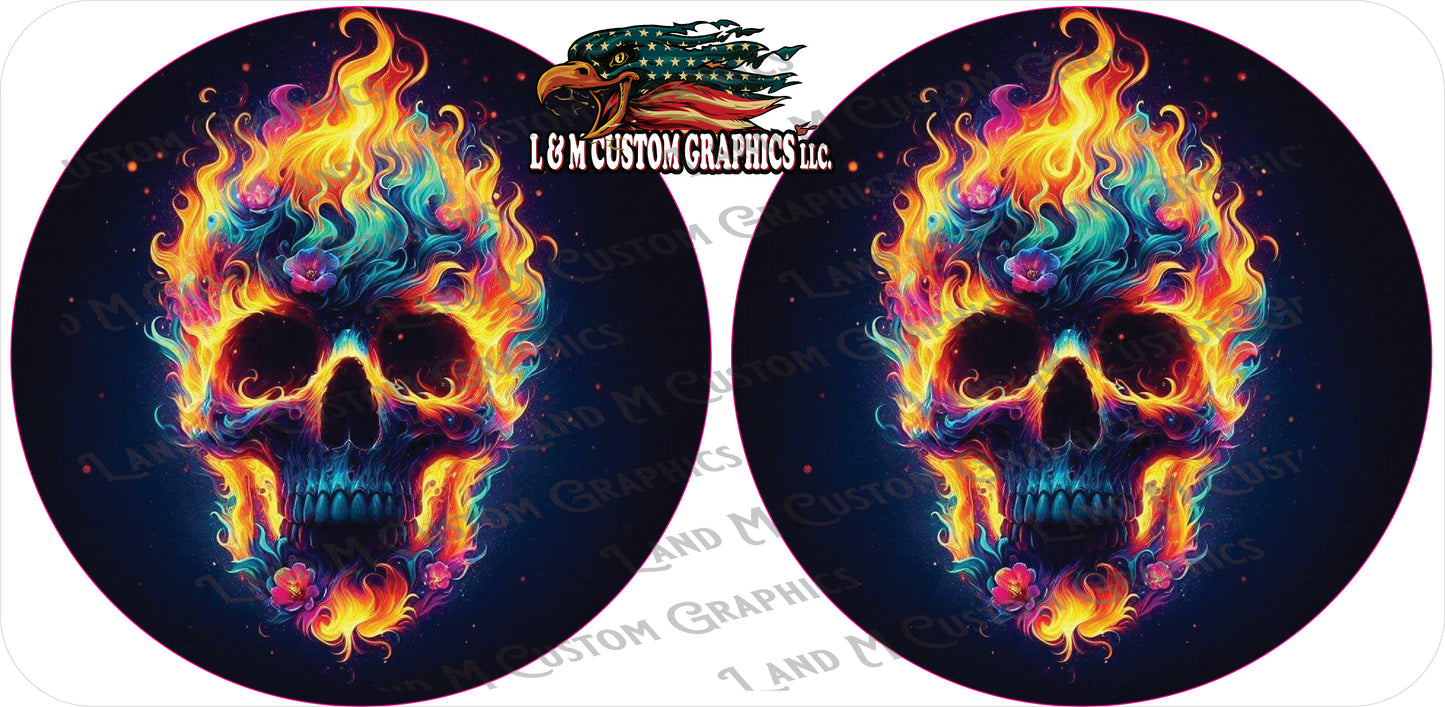 Fire skull on fire headlight decal