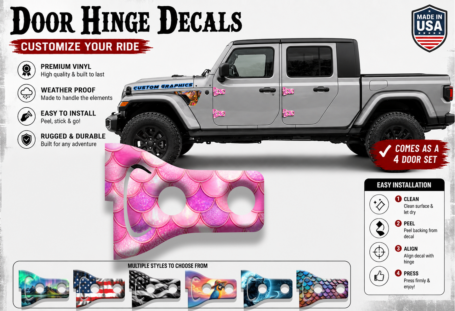 Pink mermaid scales Door hinge decals 93