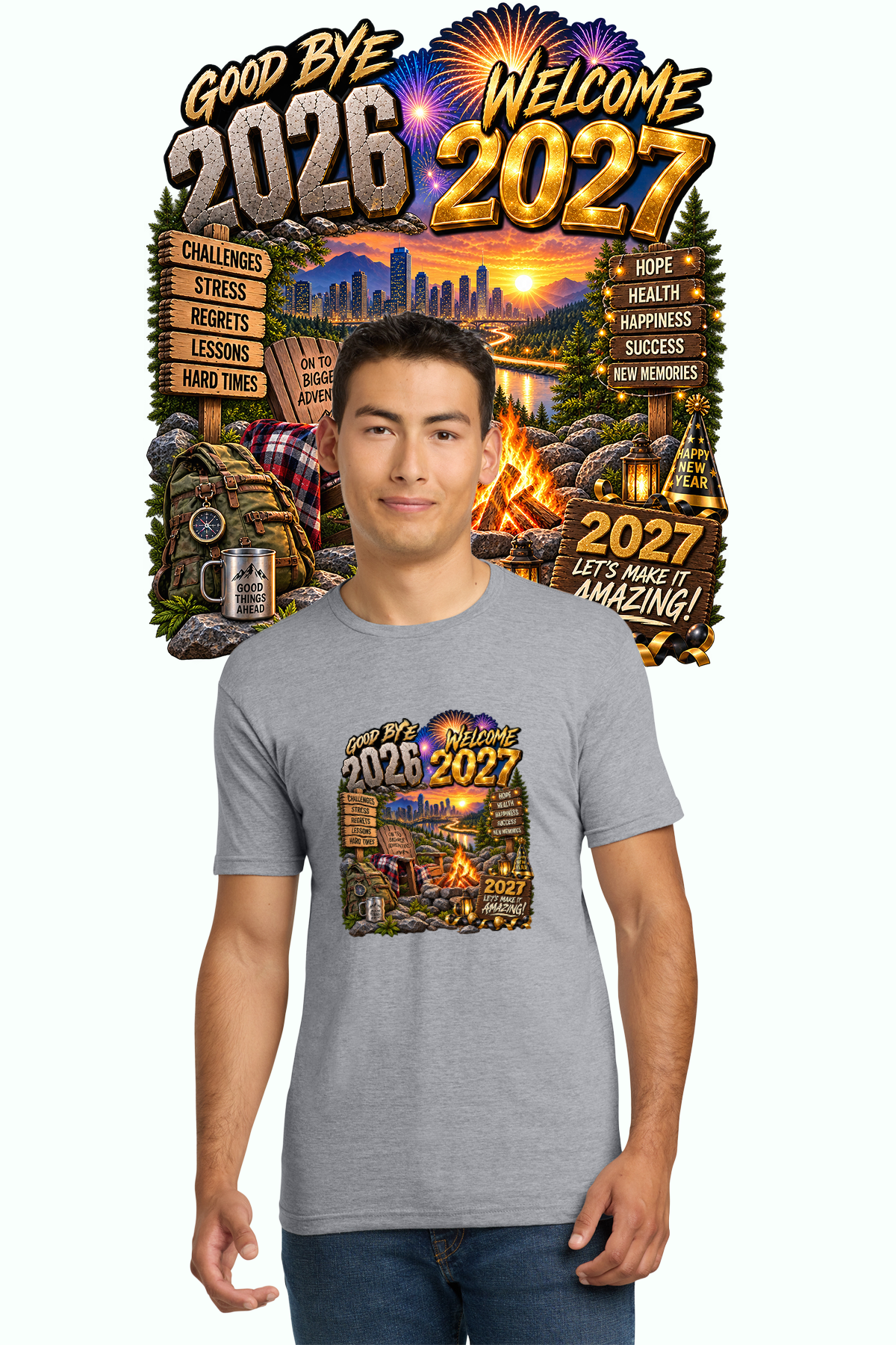 Goodbye 2026 Welcome 2027 New Year shirt in gray