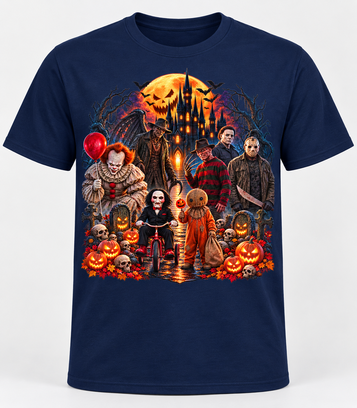 Halloween Horror Cast T-shirt in navy blue