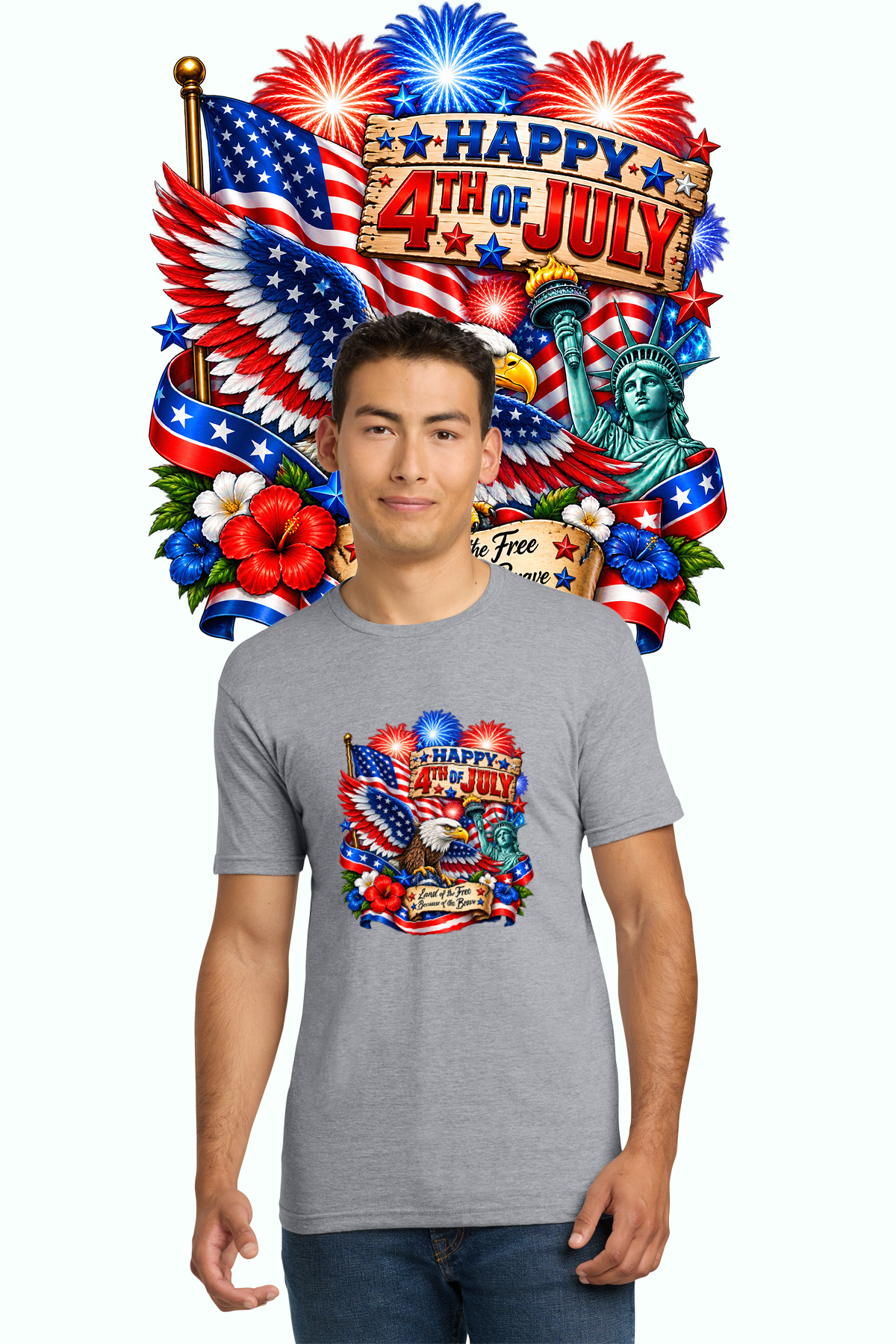 Happy 4th of July patriotic eagle T-shirt in gray