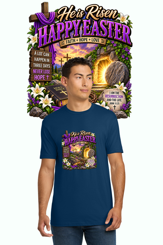He Is Risen Happy Easter Christian shirt in navy blue