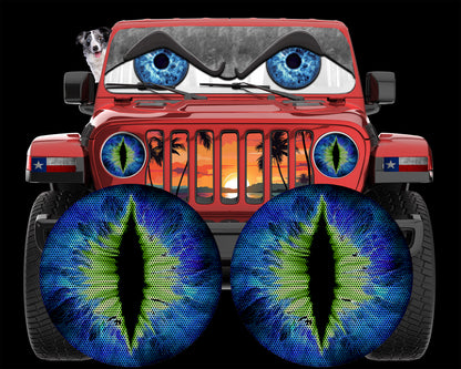 Blue green round headlight decals