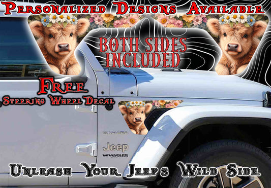 Highland cow fender vent decal for the JL or JT 2018 or newer