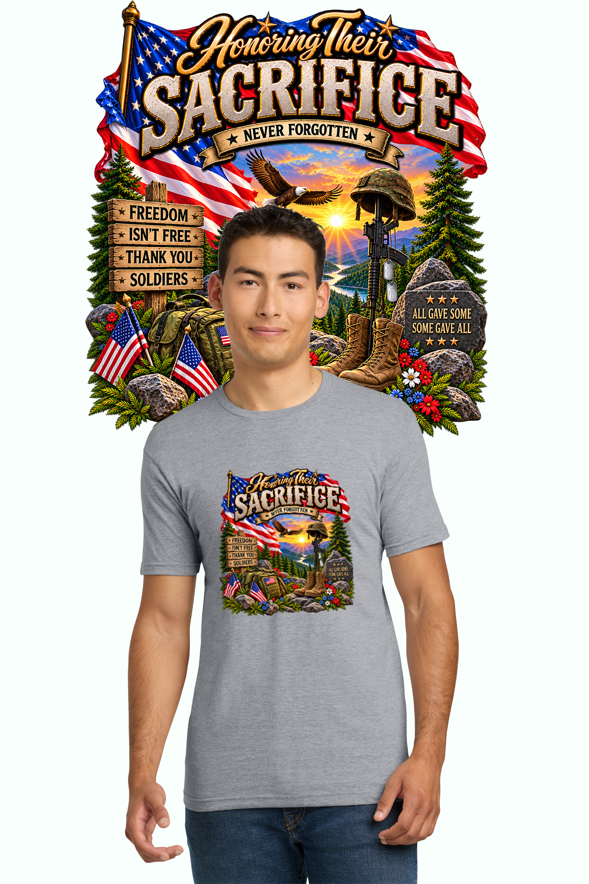 Honoring Their Sacrifice memorial shirt in gray