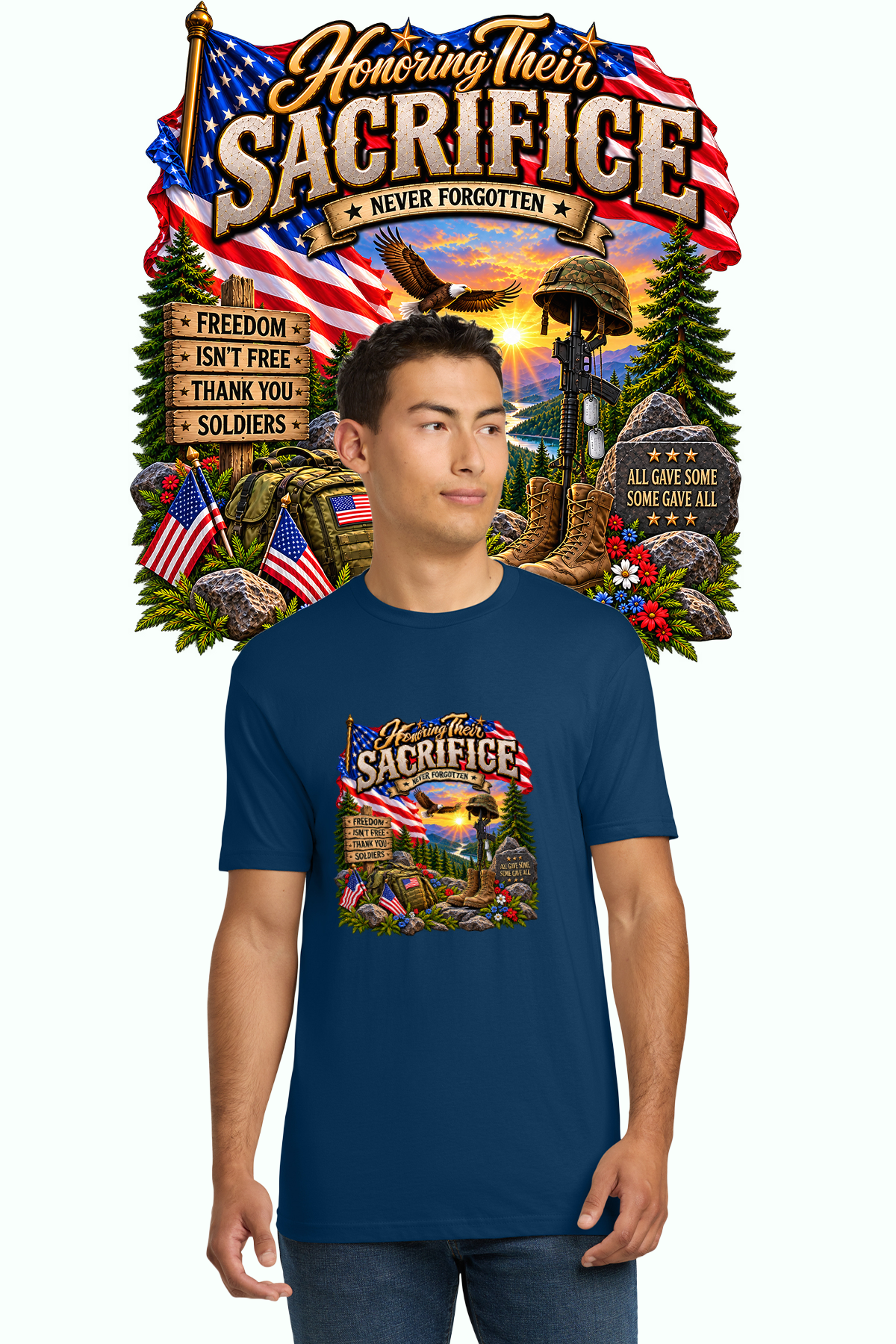 Honoring Their Sacrifice memorial shirt in navy blue
