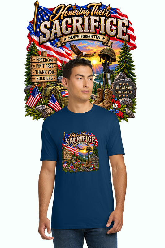 Honoring Their Sacrifice memorial shirt in navy blue