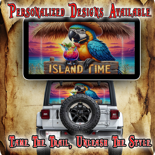 Island time Parrot Rear window see through graphic.