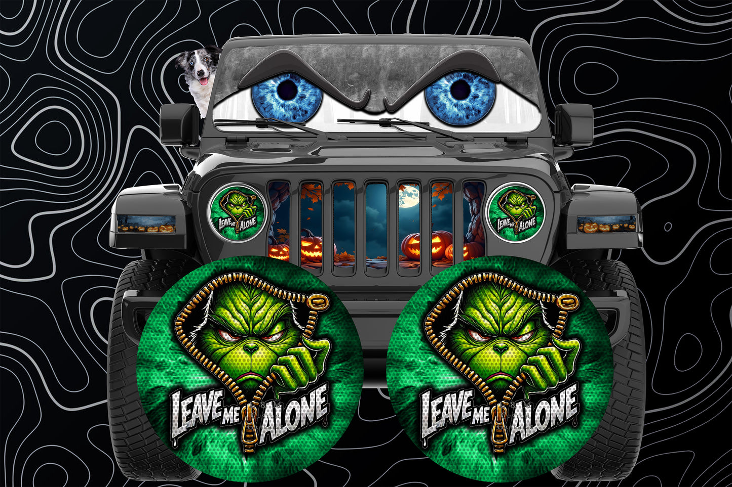 Grinch leave me alone eye for a round headlight.