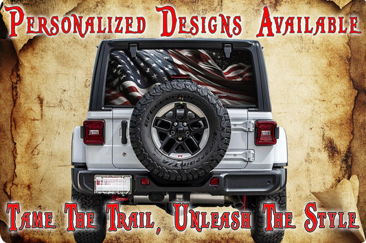 American flag Rear window see through graphic.