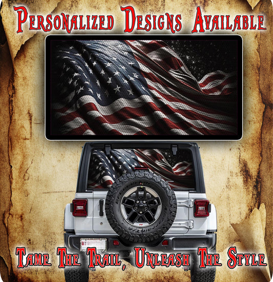 American flag Rear window see through graphic.