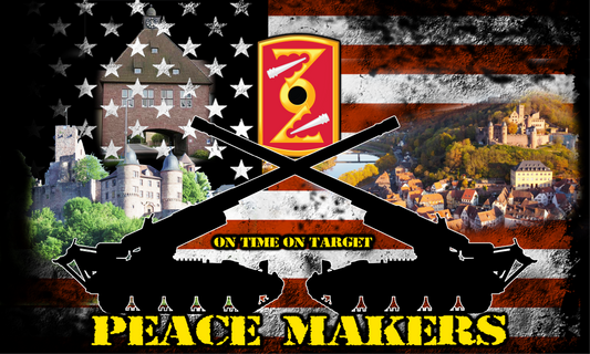 On time on target peace maker's flag