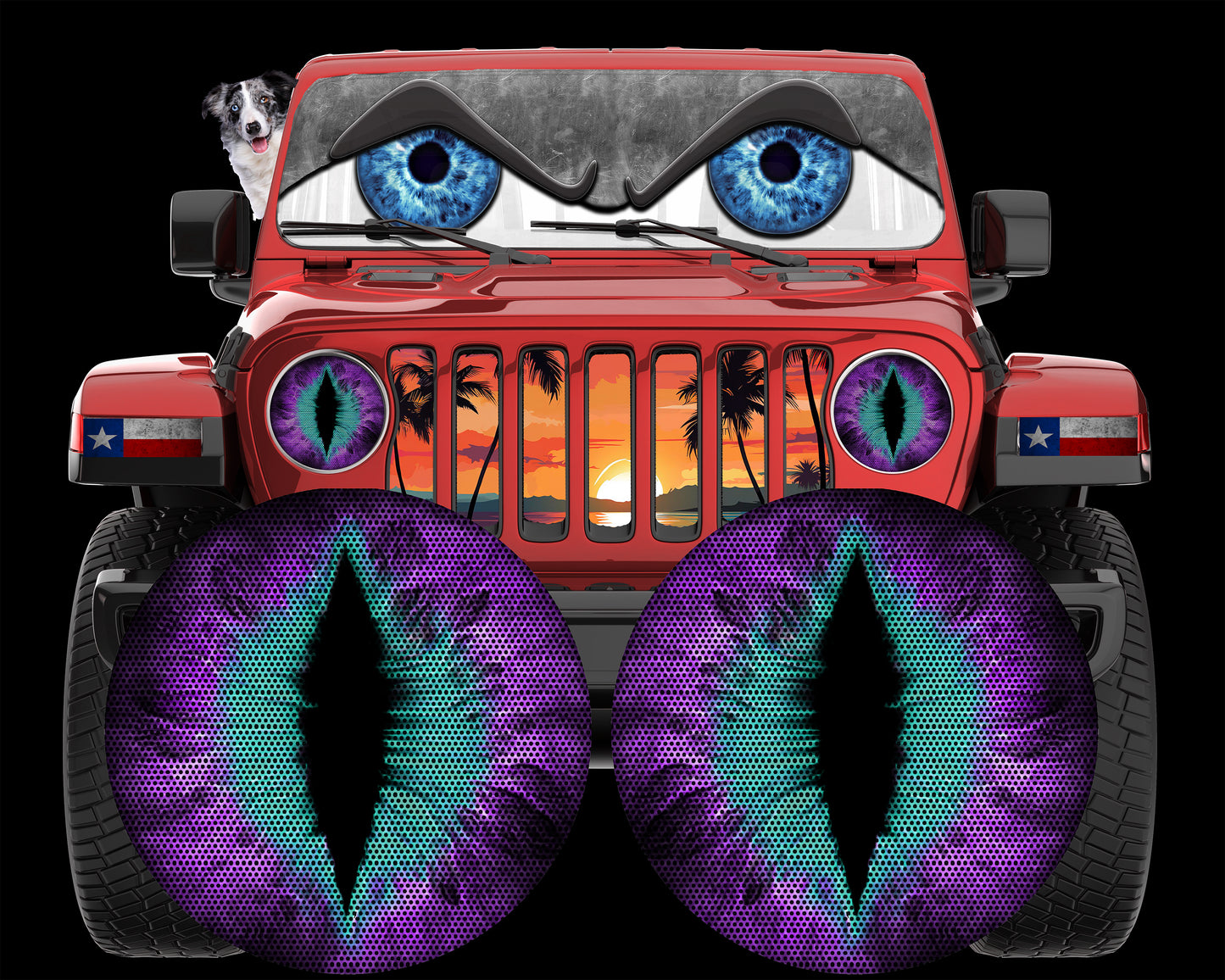 Purple and teal for a round headlight.