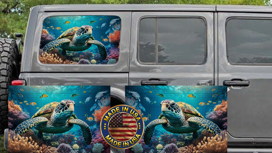 Reef Turtle Rear quarter window see through graphic.