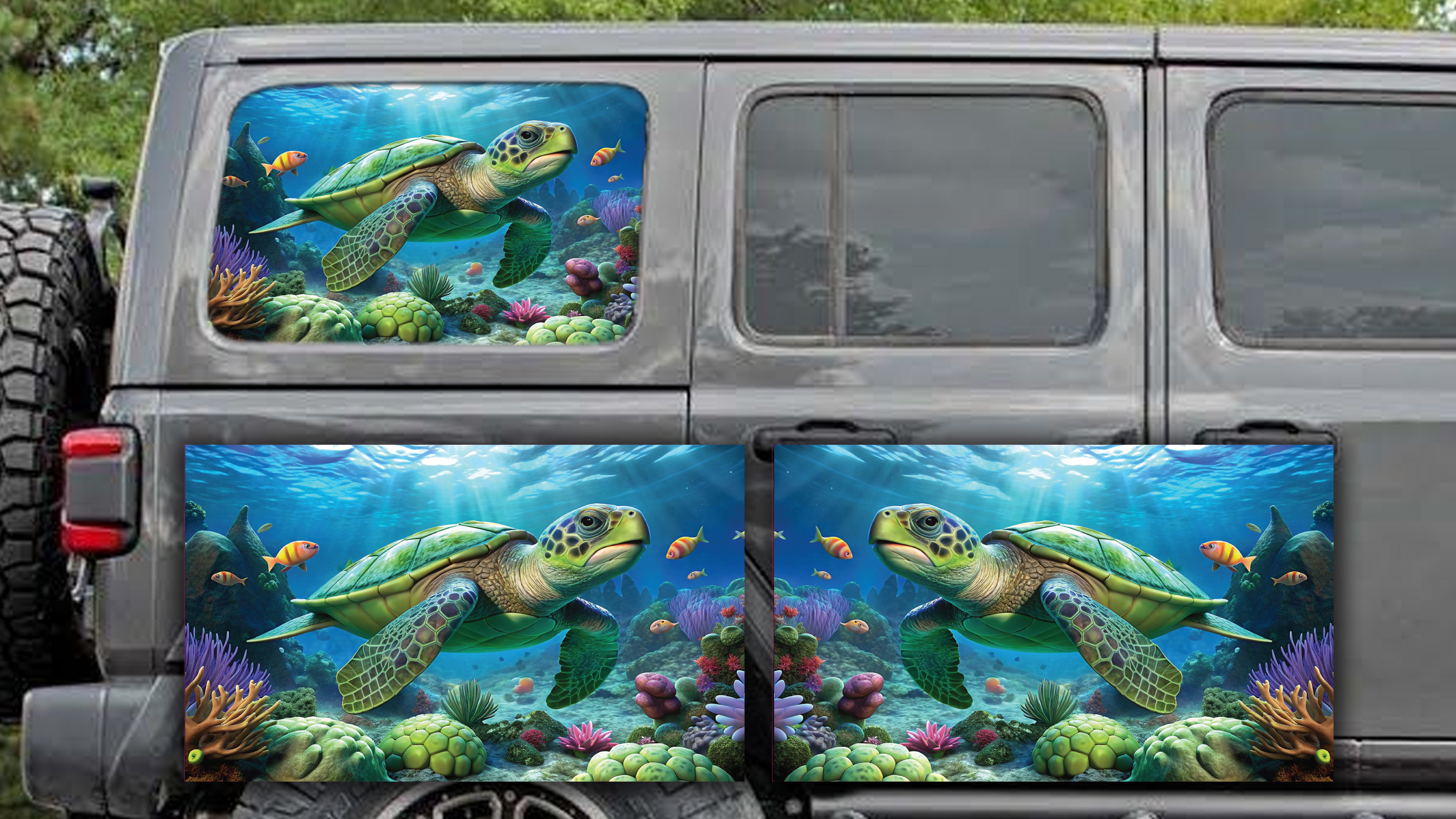 Sea Turtle Rear quarter window see through graphic. – L & M custom ...