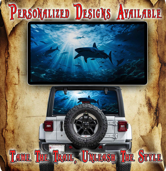 Sharks rear window see through graphic.