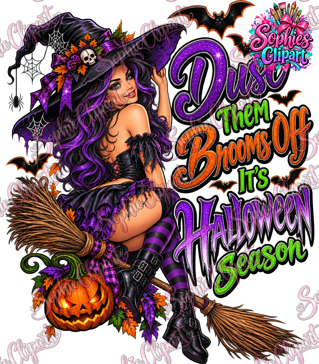 Sophie Clipart watermarked Halloween purple witch PNG digital download preview