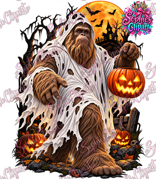 Sophie Clipart watermarked Halloween Bigfoot ghost PNG preview