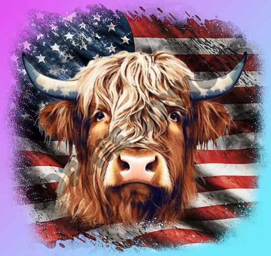 Highland cow with flag Digitial download