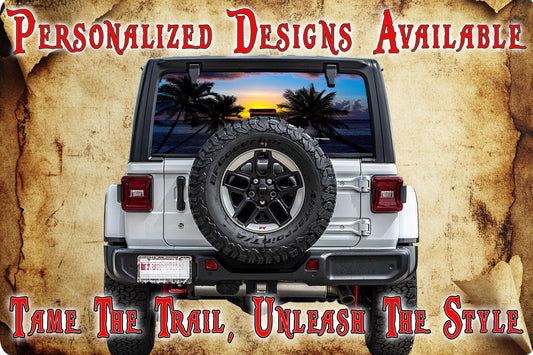 Beach sunrise Rear window see through graphic.