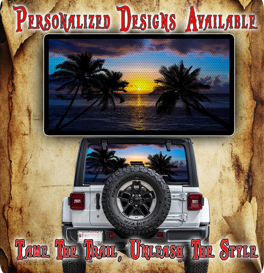 Beach sunrise Rear window see through graphic.