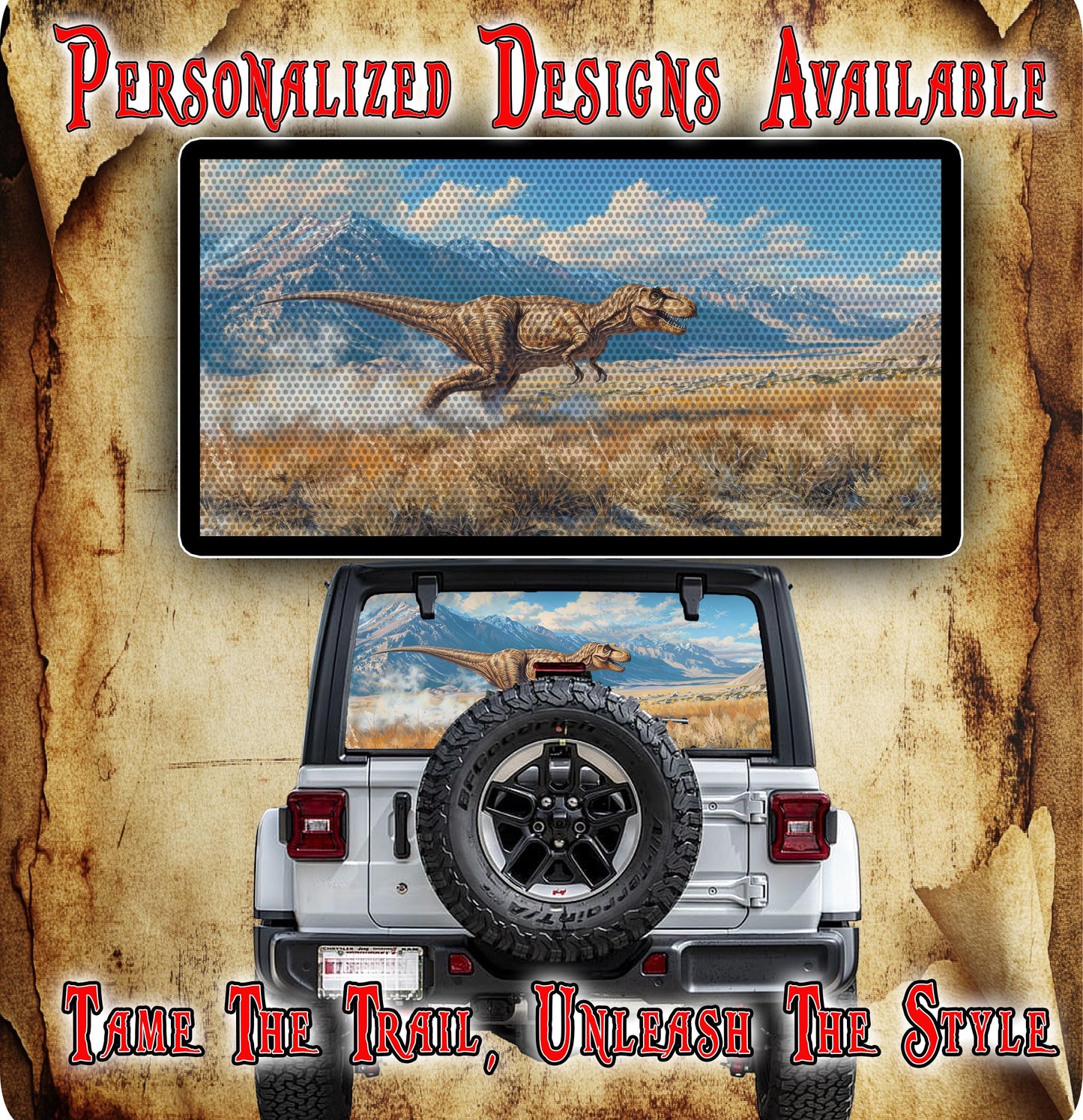 Dinasaur Rear window see through graphic.