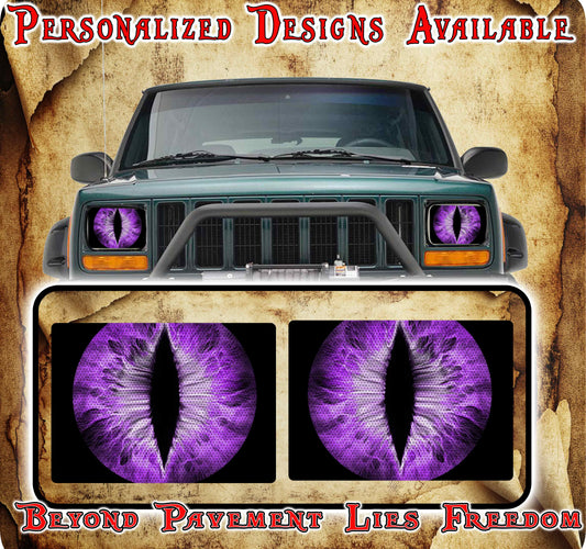 Purple Eye decals for YJ or 5x7 headlights
