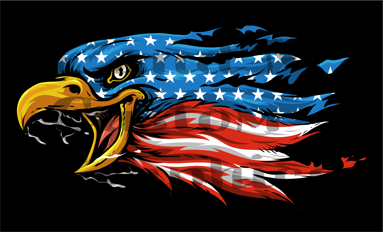 Screaming American Flag Bald Eagle Wings Black & White Decals 